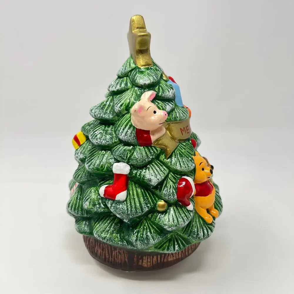 Vintage 70s Winnie the Pooh Ceramic Christmas Tree Music Box Walt Disney Taiwan